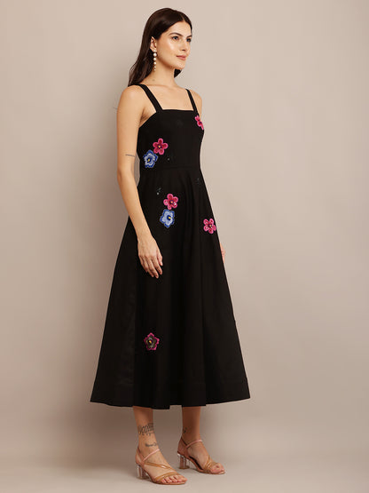 GREEN FLORAL BLACK DRESS