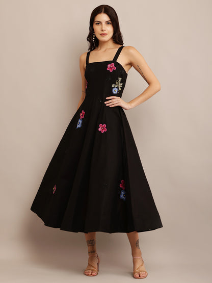 GREEN FLORAL BLACK DRESS