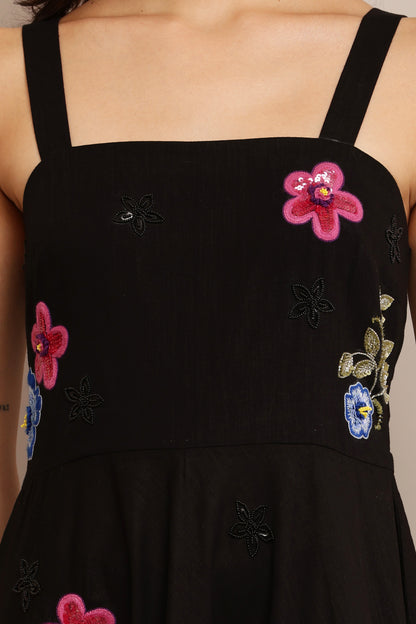 GREEN FLORAL BLACK DRESS