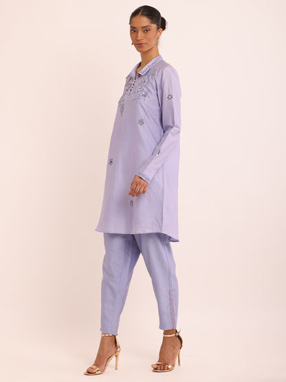 FLORAL LILAC EMB TOP & STRAIGHT LILAC PANT