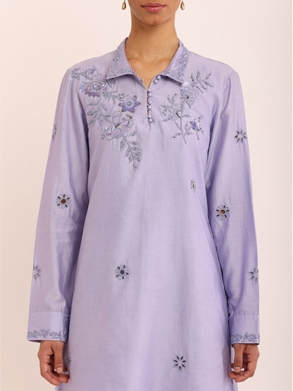 FLORAL LILAC EMB TOP & STRAIGHT LILAC PANT