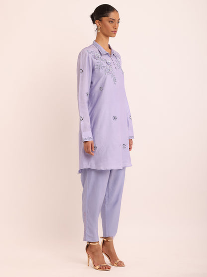 FLORAL LILAC EMB TOP & STRAIGHT LILAC PANT
