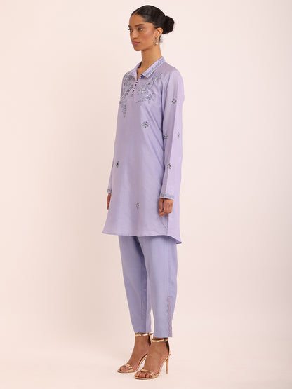 FLORAL LILAC EMB TOP & STRAIGHT LILAC PANT