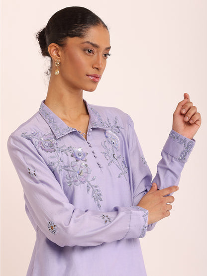 FLORAL LILAC EMB TOP & STRAIGHT LILAC PANT