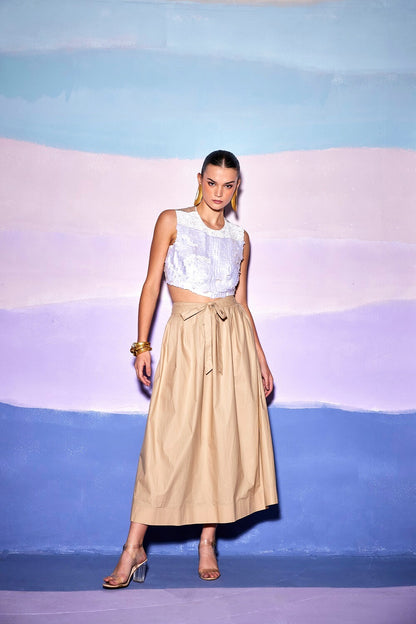 WHITE CROP TOP & KHAKI SKIRT – AW1
