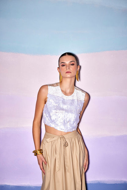 WHITE CROP TOP & KHAKI SKIRT – AW1