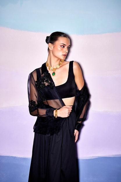 BLACK FLORAL SHIRT & SKIRT– AW69