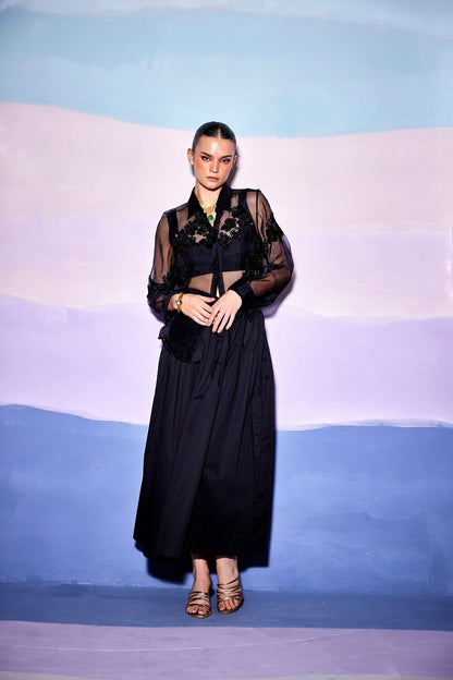 BLACK FLORAL SHIRT & SKIRT– AW69